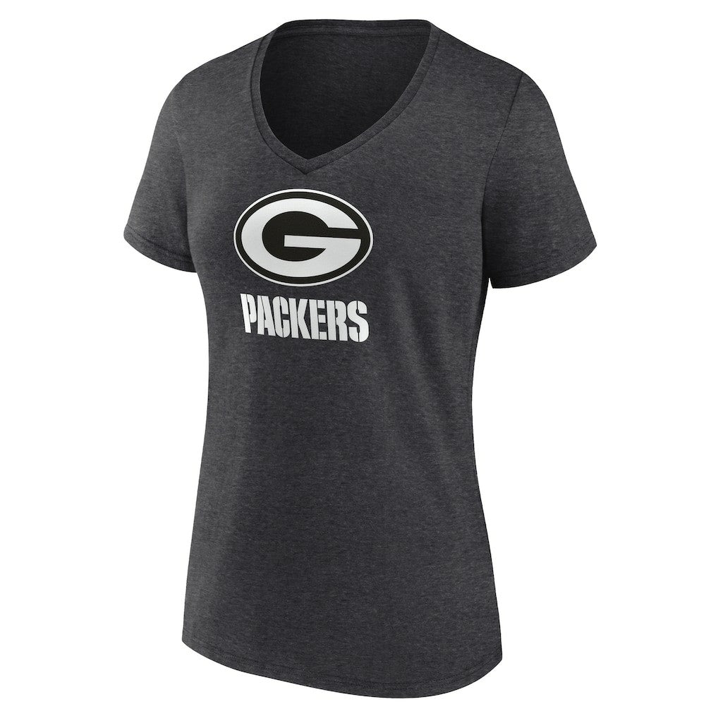 Green Bay Packers Women's Personalized Name & Number Monochrome V-Neck Long Sleeve T-Shirt Charcoal | NFL