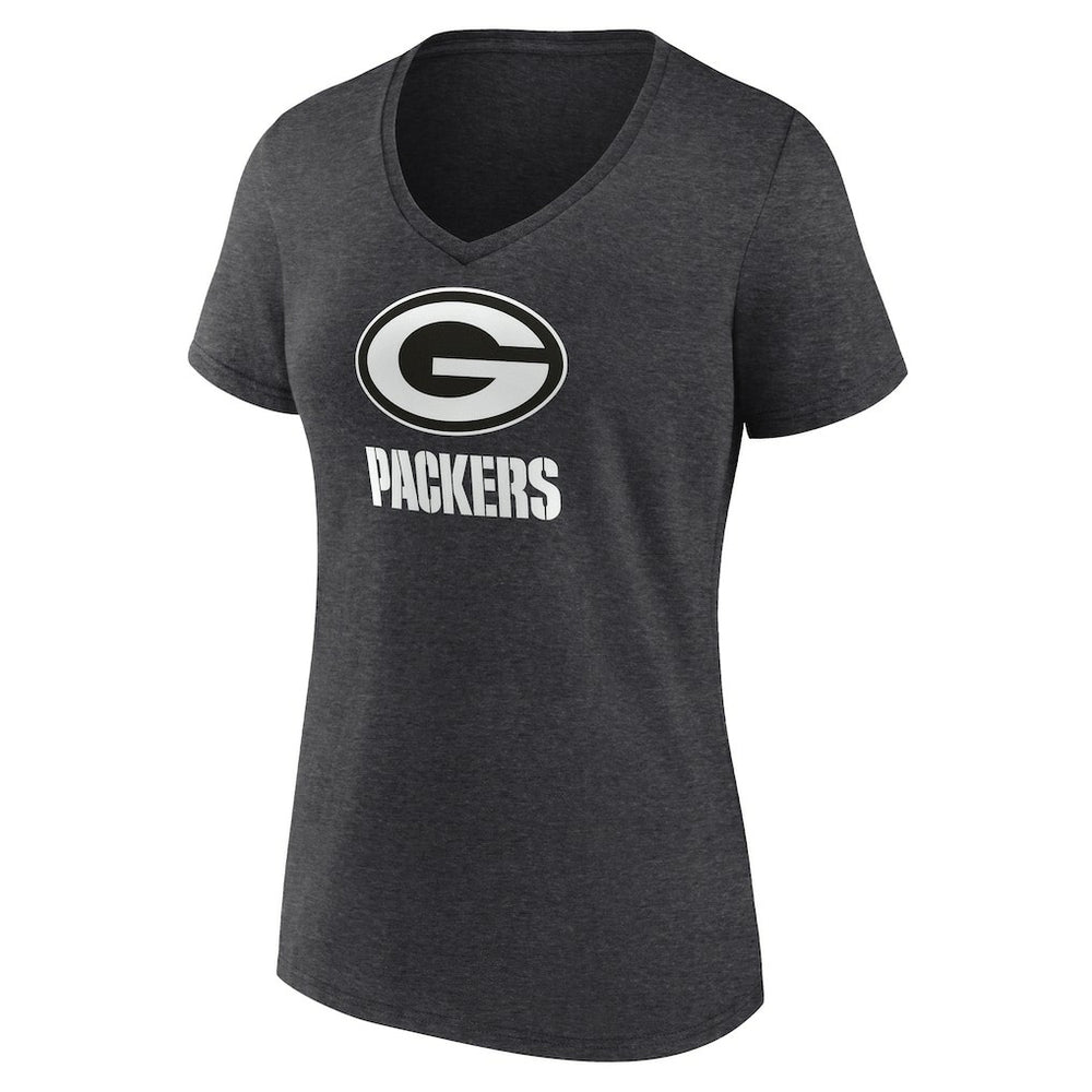 Green Bay Packers Women's Personalized Name & Number Monochrome V-Neck Long Sleeve T-Shirt Charcoal | NFL