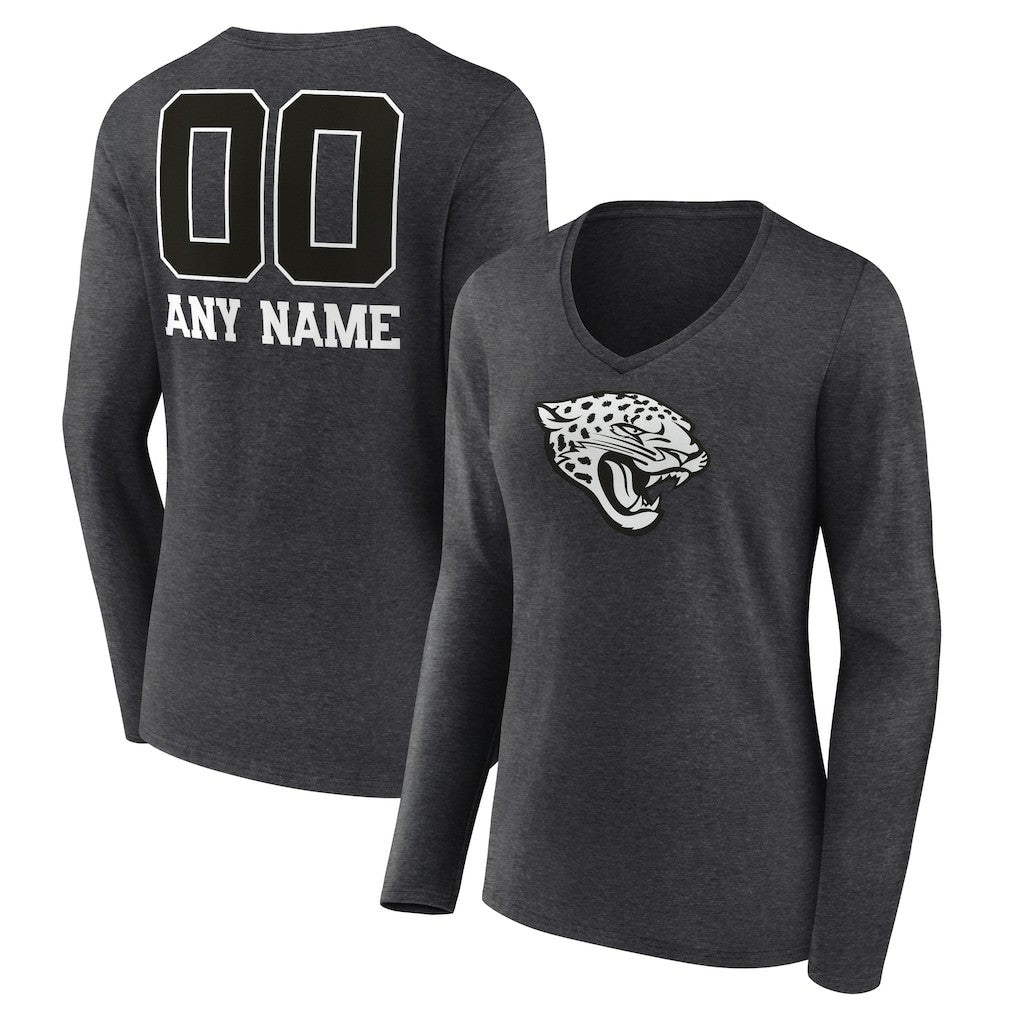 Jacksonville Jaguars Women's Personalized Name & Number Monochrome V-neck T-Shirt Charcoal | NFL