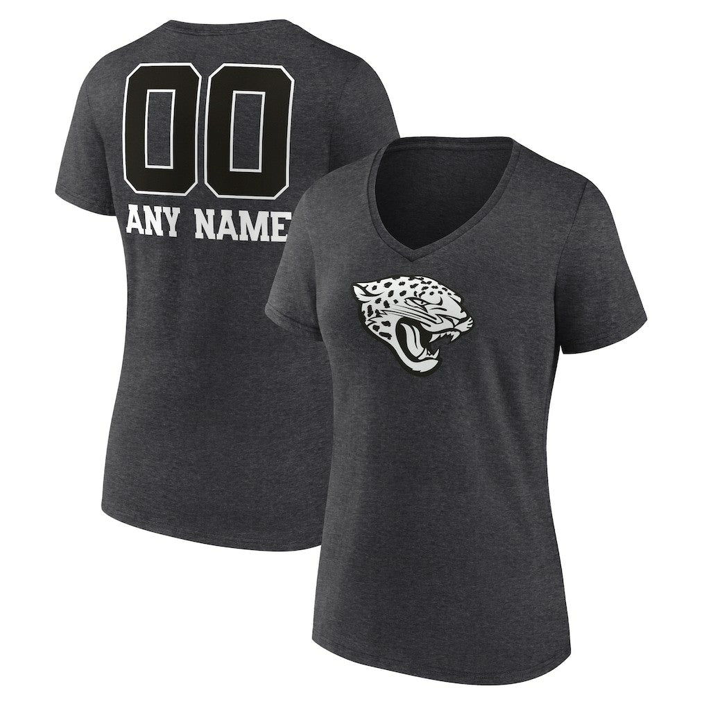 Jacksonville Jaguars Women's Personalized Name & Number Monochrome V-Neck Long Sleeve T-Shirt Charcoal | NFL