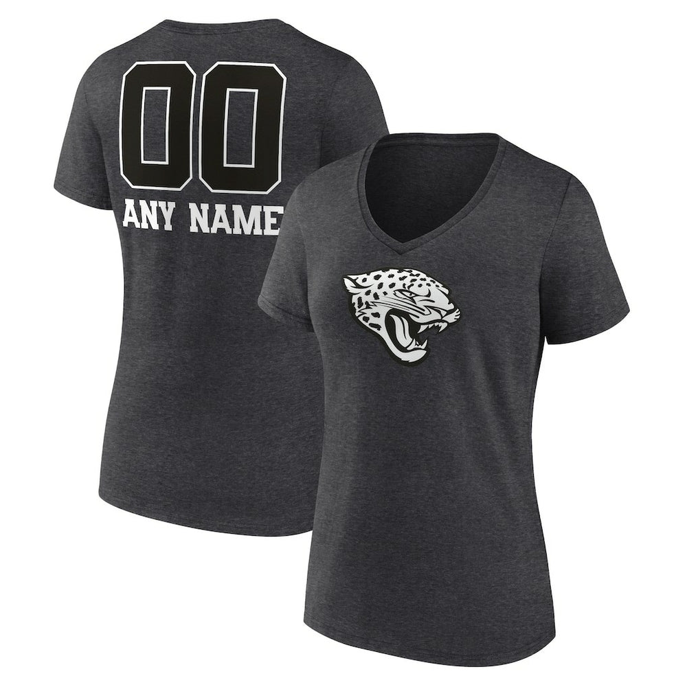 Jacksonville Jaguars Women's Personalized Name & Number Monochrome V-Neck Long Sleeve T-Shirt Charcoal | NFL