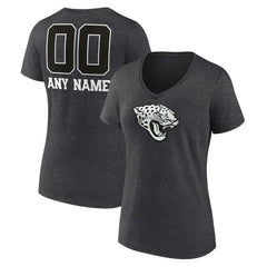 Jacksonville Jaguars Women's Personalized Name & Number Monochrome V-Neck Long Sleeve T-Shirt Charcoal | NFL