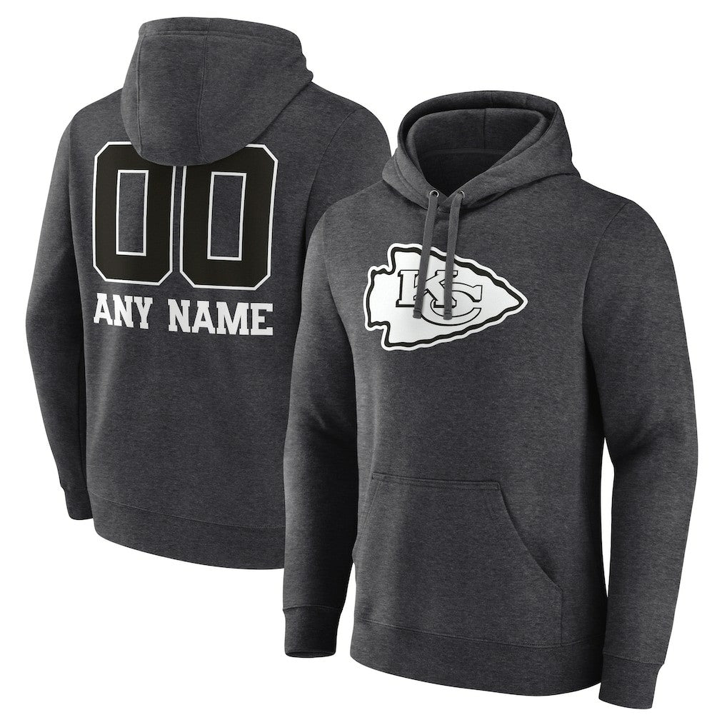 Kansas City Chiefs Personalized Name & Number Monochrome Pullover Hoodie Charcoal | NFL