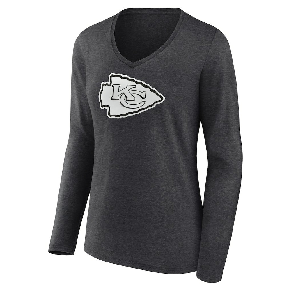 Kansas City Chiefs Women's Personalized Name & Number Monochrome V-neck T-Shirt Charcoal | NFL