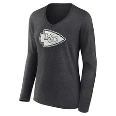 Kansas City Chiefs Women's Personalized Name & Number Monochrome V-neck T-Shirt Charcoal | NFL