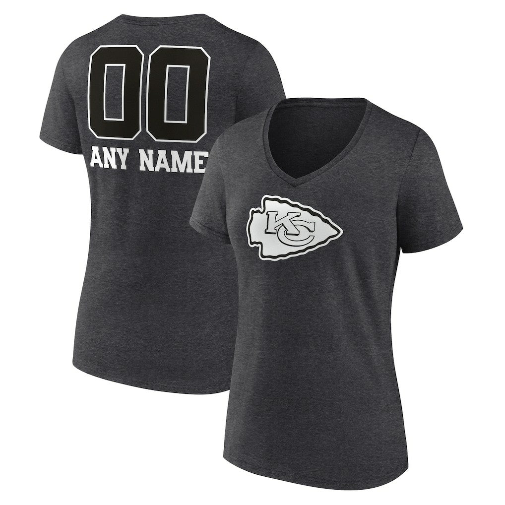 Kansas City Chiefs Women's Personalized Name & Number Monochrome V-Neck Long Sleeve T-Shirt Charcoal | NFL