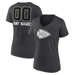 Kansas City Chiefs Women's Personalized Name & Number Monochrome V-Neck Long Sleeve T-Shirt Charcoal | NFL