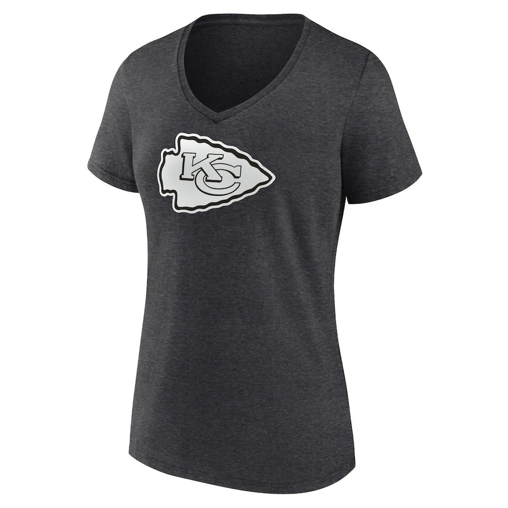 Kansas City Chiefs Women's Personalized Name & Number Monochrome V-Neck Long Sleeve T-Shirt Charcoal | NFL