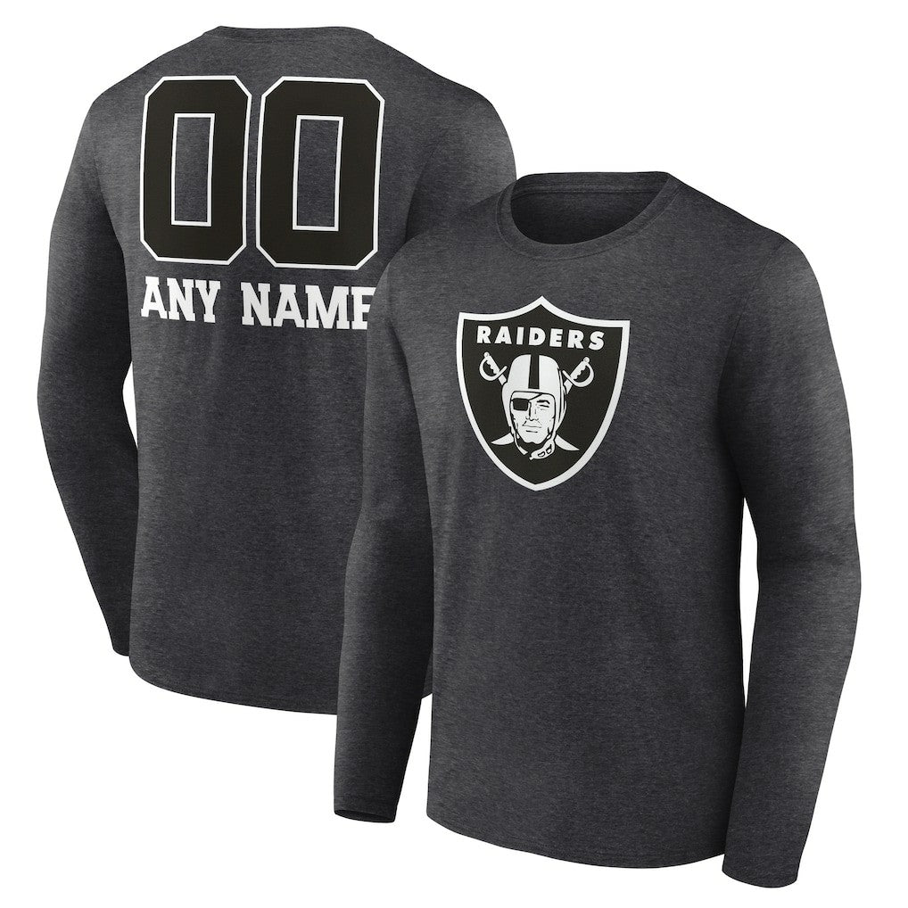 Las Vegas Raiders Personalized Name & Number Monochrome Long Sleeve T-Shirt Charcoal | NFL