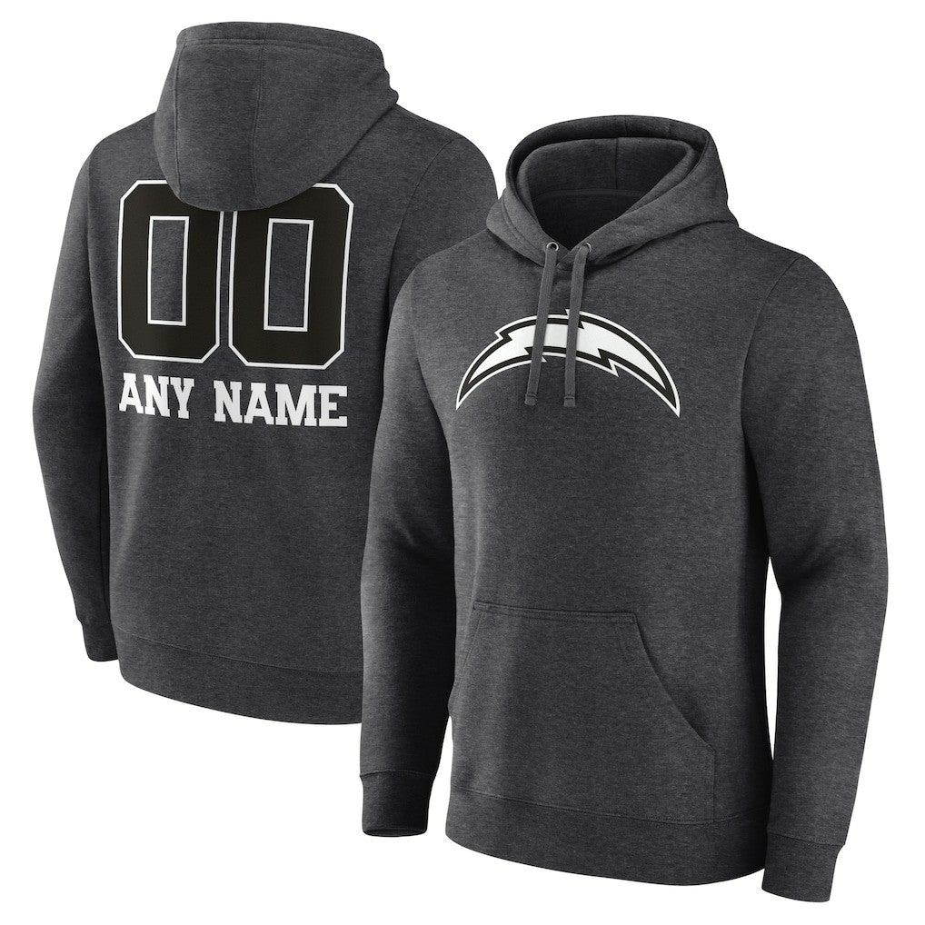 Los Angeles Chargers Personalized Name & Number Monochrome Pullover Hoodie Charcoal | NFL