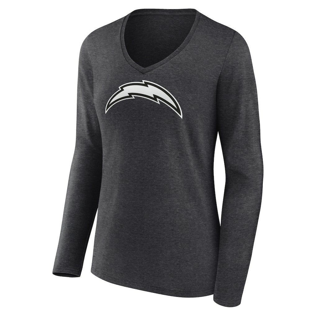 Los Angeles Chargers Women's Personalized Name & Number Monochrome V-neck T-Shirt Charcoal | NFL