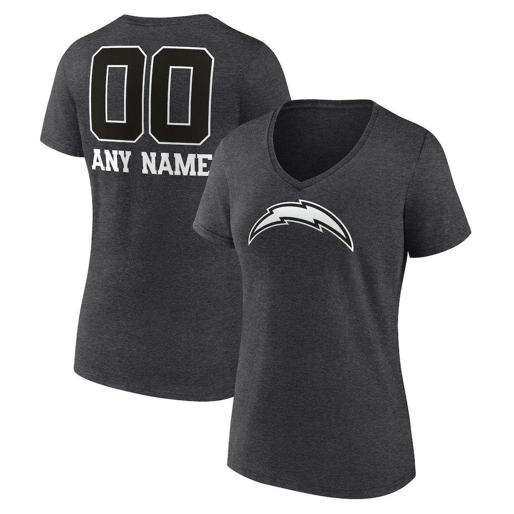 Los Angeles Chargers Women's Personalized Name & Number Monochrome V-Neck Long Sleeve T-Shirt Charcoal | NFL