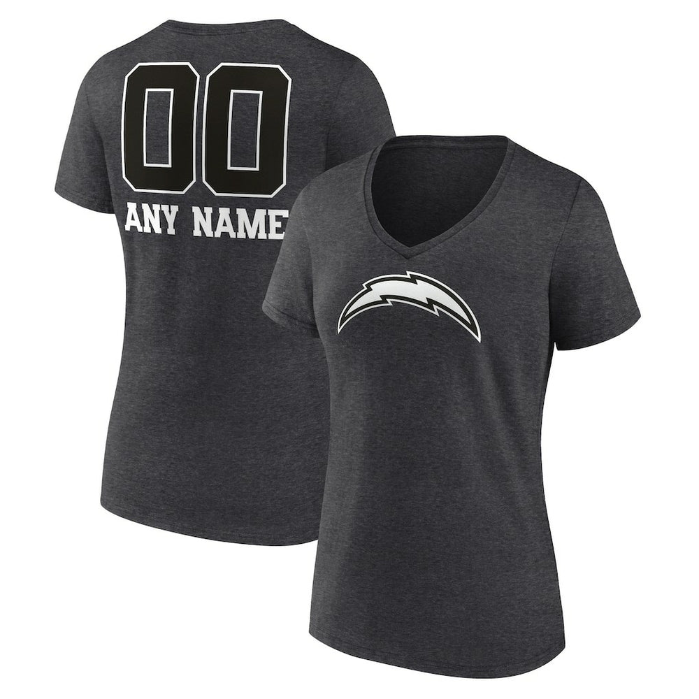 Los Angeles Chargers Women's Personalized Name & Number Monochrome V-Neck Long Sleeve T-Shirt Charcoal | NFL