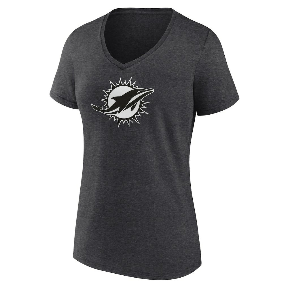 Miami Dolphins Women's Personalized Name & Number Monochrome V-Neck Long Sleeve T-Shirt Charcoal | NFL
