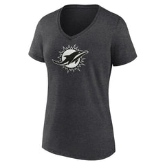 Miami Dolphins Women's Personalized Name & Number Monochrome V-Neck Long Sleeve T-Shirt Charcoal | NFL