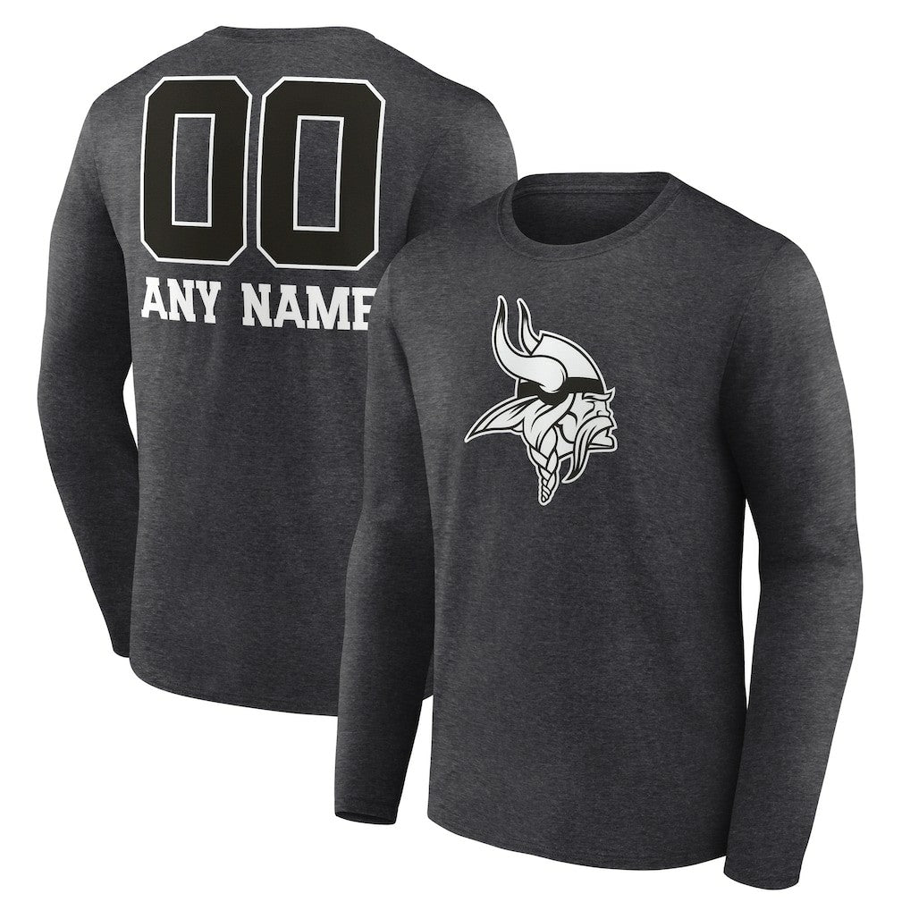 Minnesota Vikings Personalized Name & Number Monochrome Long Sleeve T-Shirt Charcoal | NFL