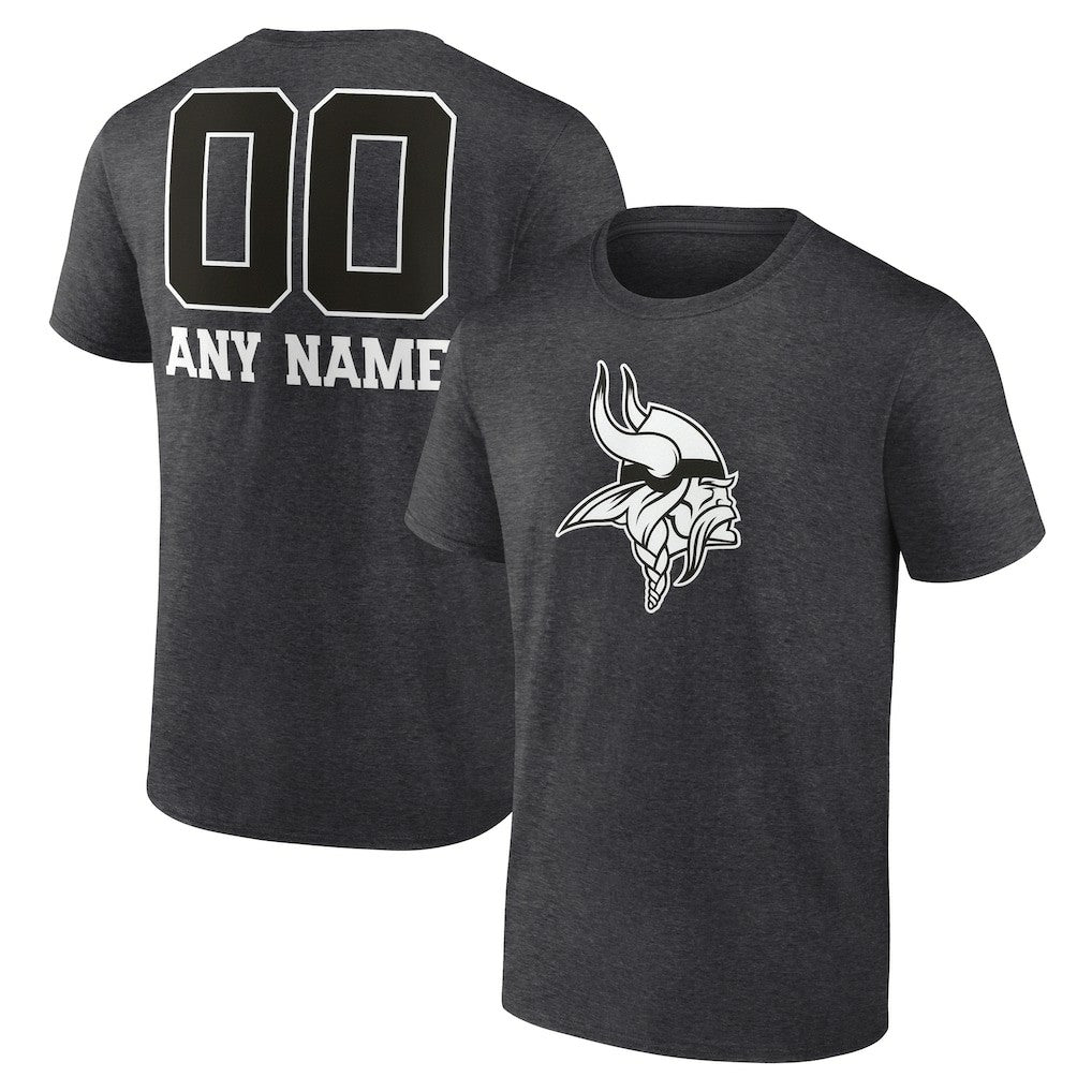 Minnesota Vikings Personalized Name & Number Monochrome T-Shirt Charcoal | NFL