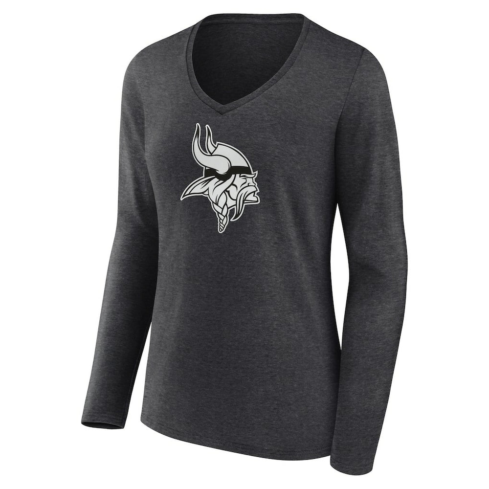 Minnesota Vikings Women's Personalized Name & Number Monochrome V-neck T-Shirt Charcoal | NFL