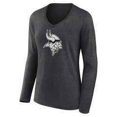 Minnesota Vikings Women's Personalized Name & Number Monochrome V-neck T-Shirt Charcoal | NFL