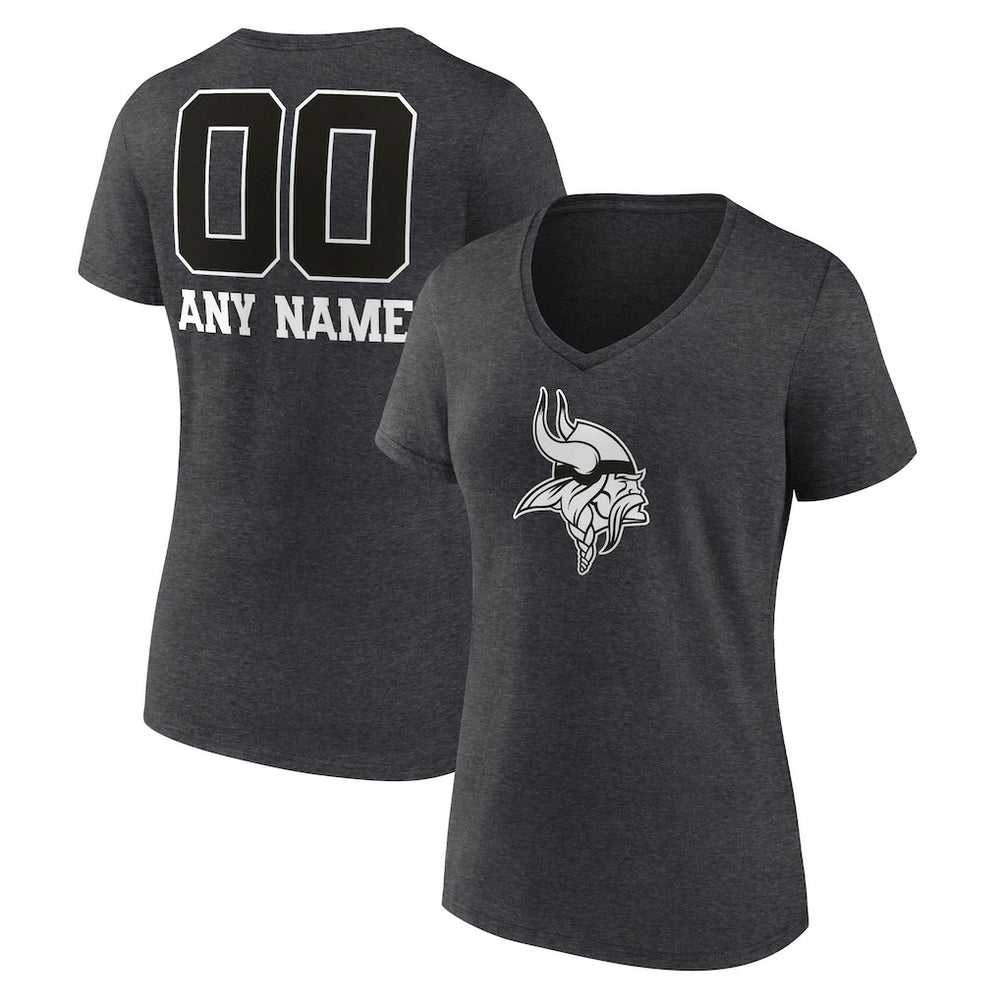 Minnesota Vikings Women's Personalized Name & Number Monochrome V-Neck Long Sleeve T-Shirt Charcoal | NFL