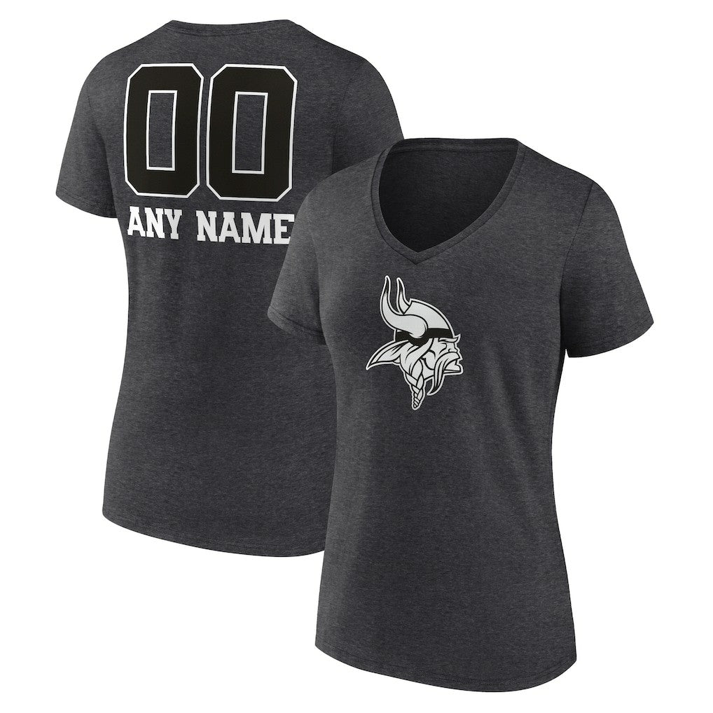 Minnesota Vikings Women's Personalized Name & Number Monochrome V-Neck Long Sleeve T-Shirt Charcoal | NFL