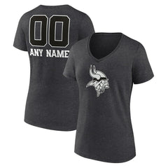 Minnesota Vikings Women's Personalized Name & Number Monochrome V-Neck Long Sleeve T-Shirt Charcoal | NFL