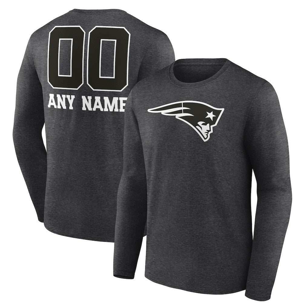 New England Patriots Personalized Name & Number Monochrome Long Sleeve T-Shirt Charcoal | NFL