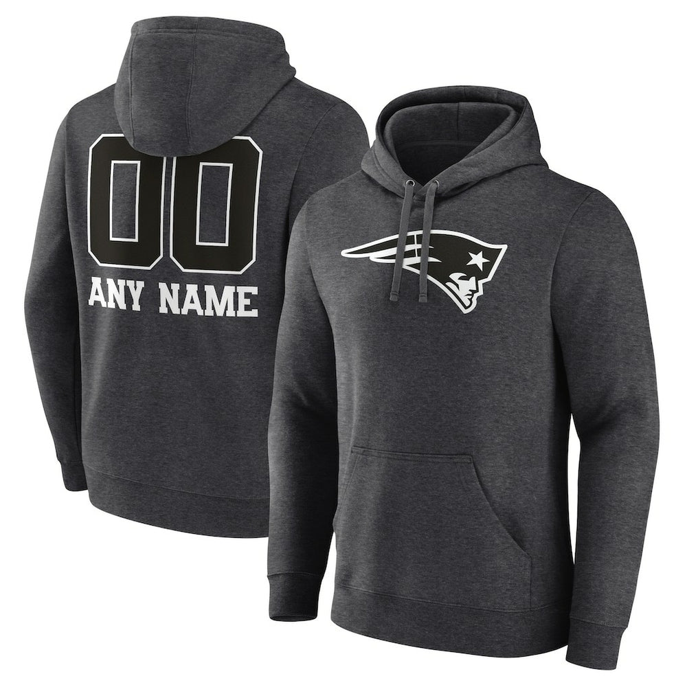 New England Patriots Personalized Name & Number Monochrome Pullover Hoodie Charcoal | NFL