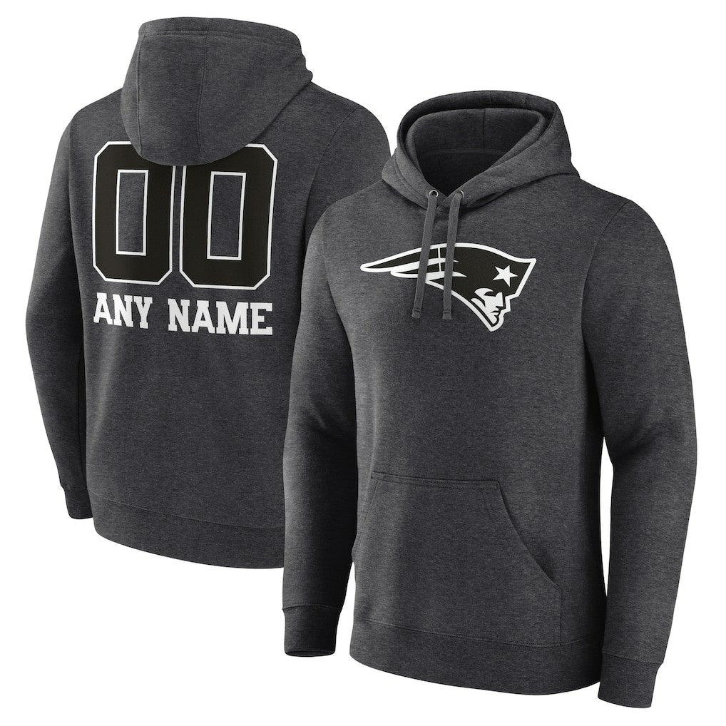 New England Patriots Personalized Name & Number Monochrome Pullover Hoodie Charcoal | NFL