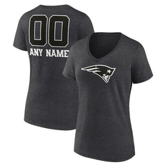 New England Patriots Women's Personalized Name & Number Monochrome V-Neck Long Sleeve T-Shirt Charcoal | NFL