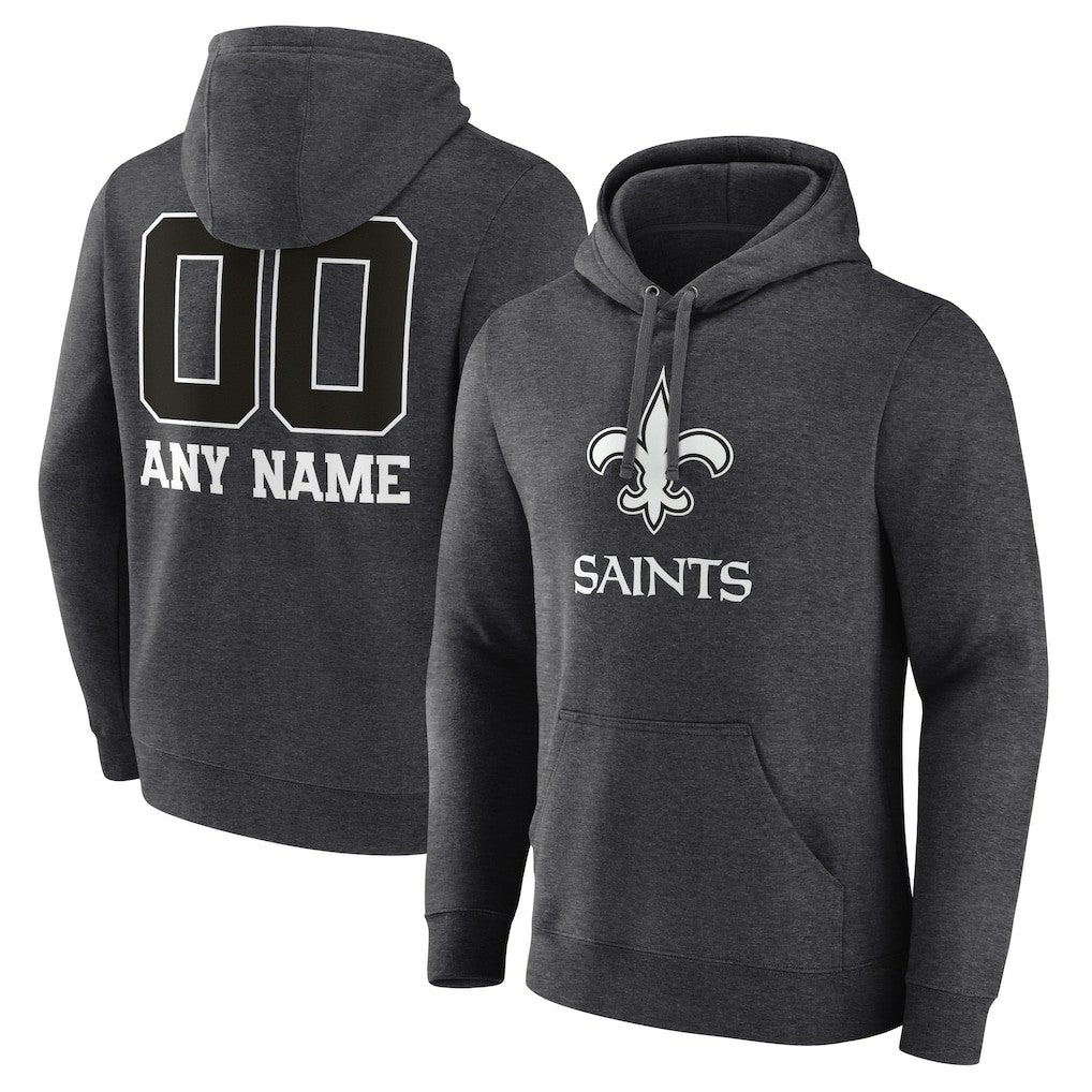 New Orleans Saints Personalized Name & Number Monochrome Pullover Hoodie Charcoal | NFL