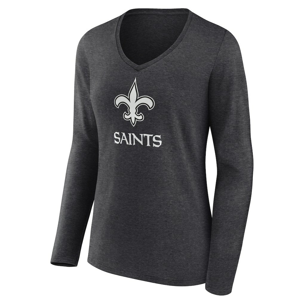 New Orleans Saints Women's Personalized Name & Number Monochrome V-neck T-Shirt Charcoal | NFL