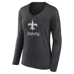 New Orleans Saints Women's Personalized Name & Number Monochrome V-neck T-Shirt Charcoal | NFL