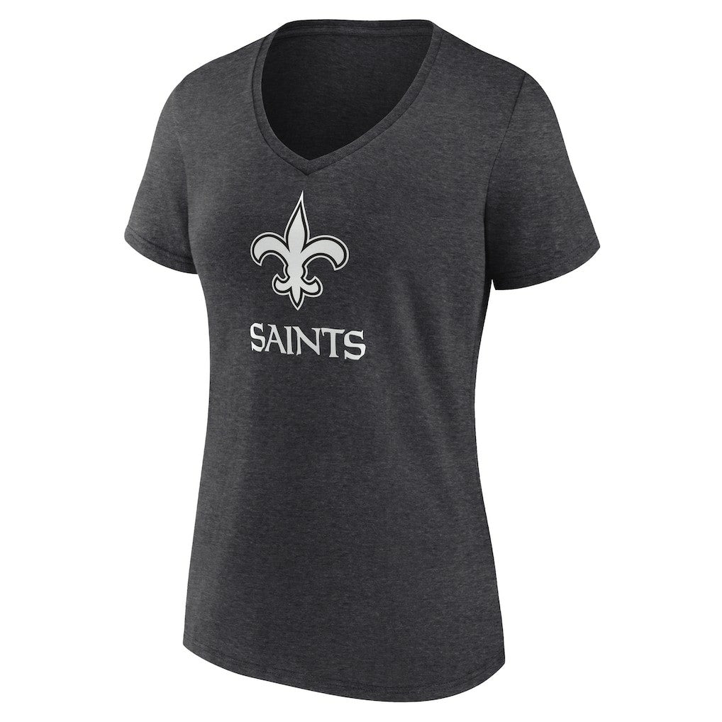 New Orleans Saints Women's Personalized Name & Number Monochrome V-Neck Long Sleeve T-Shirt Charcoal | NFL