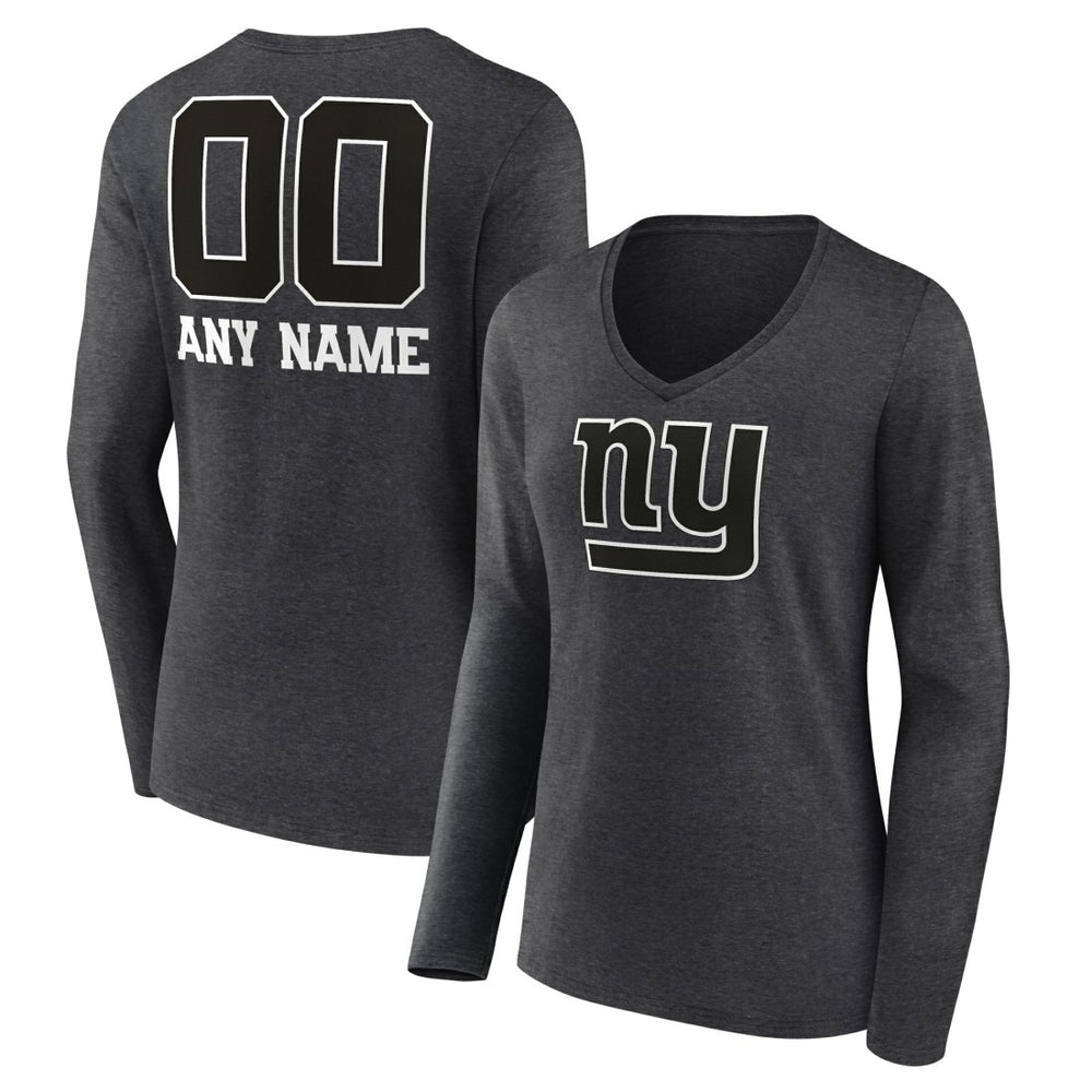 New York Giants Women's Personalized Name & Number Monochrome V-neck T-Shirt Charcoal | NFL