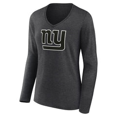 New York Giants Women's Personalized Name & Number Monochrome V-neck T-Shirt Charcoal | NFL