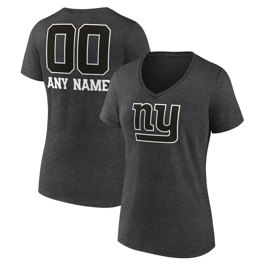 New York Giants Women's Personalized Name & Number Monochrome V-Neck Long Sleeve T-Shirt Charcoal | NFL