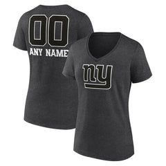 New York Giants Women's Personalized Name & Number Monochrome V-Neck Long Sleeve T-Shirt Charcoal | NFL
