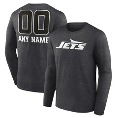 New York Jets Personalized Name & Number Monochrome Long Sleeve T-Shirt Charcoal | NFL