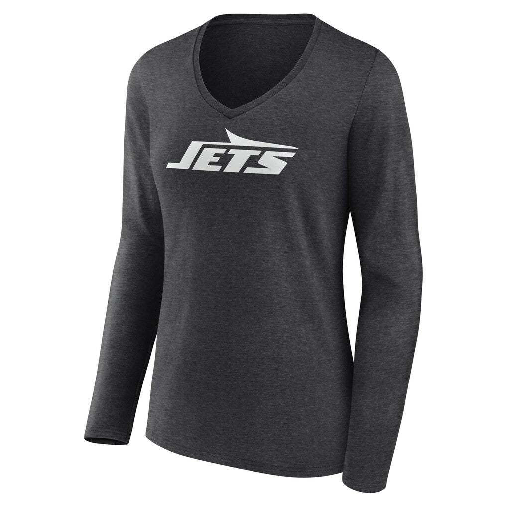 New York Jets Women's Personalized Name & Number Monochrome V-neck T-Shirt Charcoal | NFL