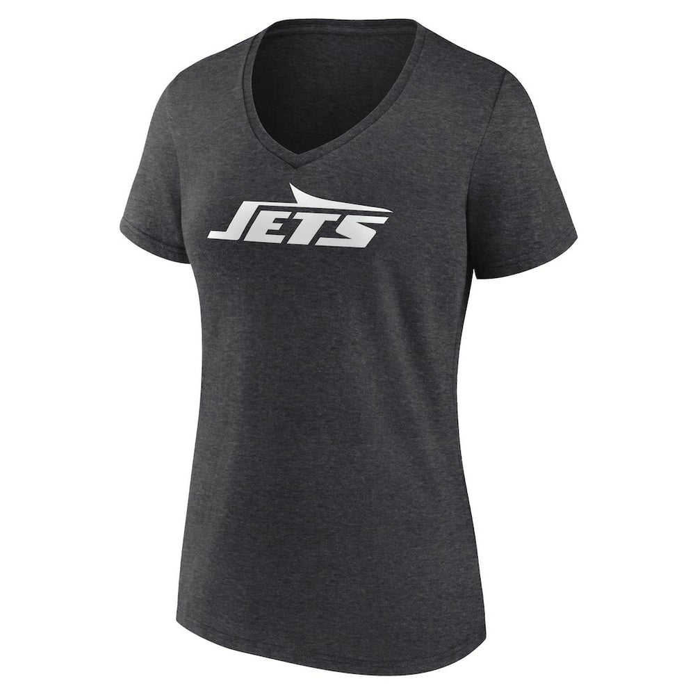 New York Jets Women's Personalized Name & Number Monochrome V-Neck Long Sleeve T-Shirt Charcoal | NFL
