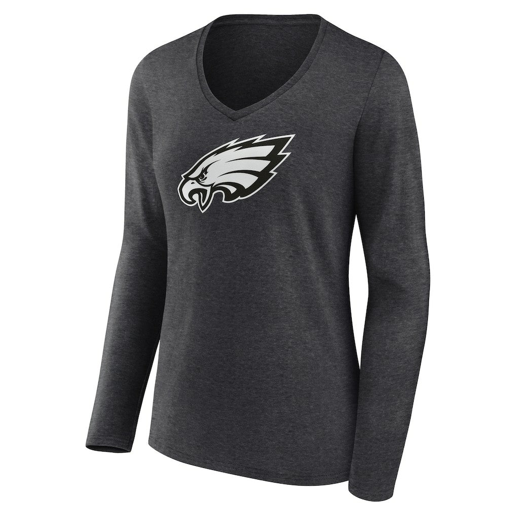Philadelphia Eagles Women's Personalized Name & Number Monochrome V-neck T-Shirt Charcoal | NFL
