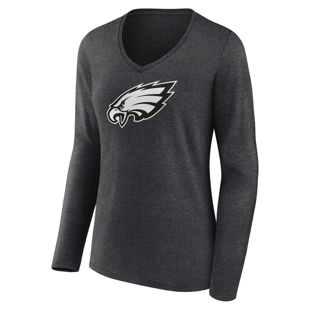 Philadelphia Eagles Women's Personalized Name & Number Monochrome V-neck T-Shirt Charcoal | NFL