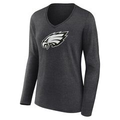 Philadelphia Eagles Women's Personalized Name & Number Monochrome V-neck T-Shirt Charcoal | NFL