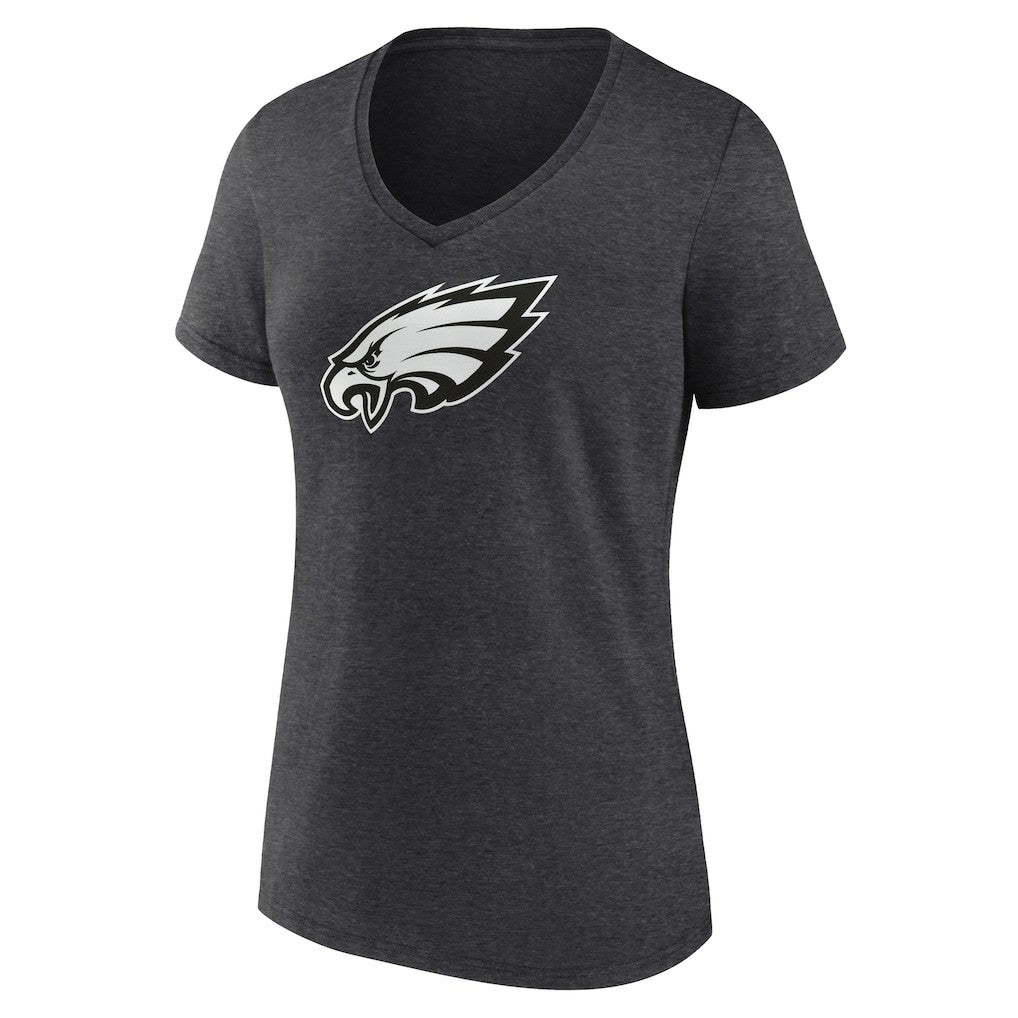 Philadelphia Eagles Women's Personalized Name & Number Monochrome V-Neck Long Sleeve T-Shirt Charcoal | NFL