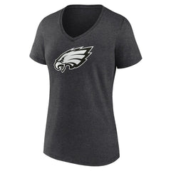 Philadelphia Eagles Women's Personalized Name & Number Monochrome V-Neck Long Sleeve T-Shirt Charcoal | NFL