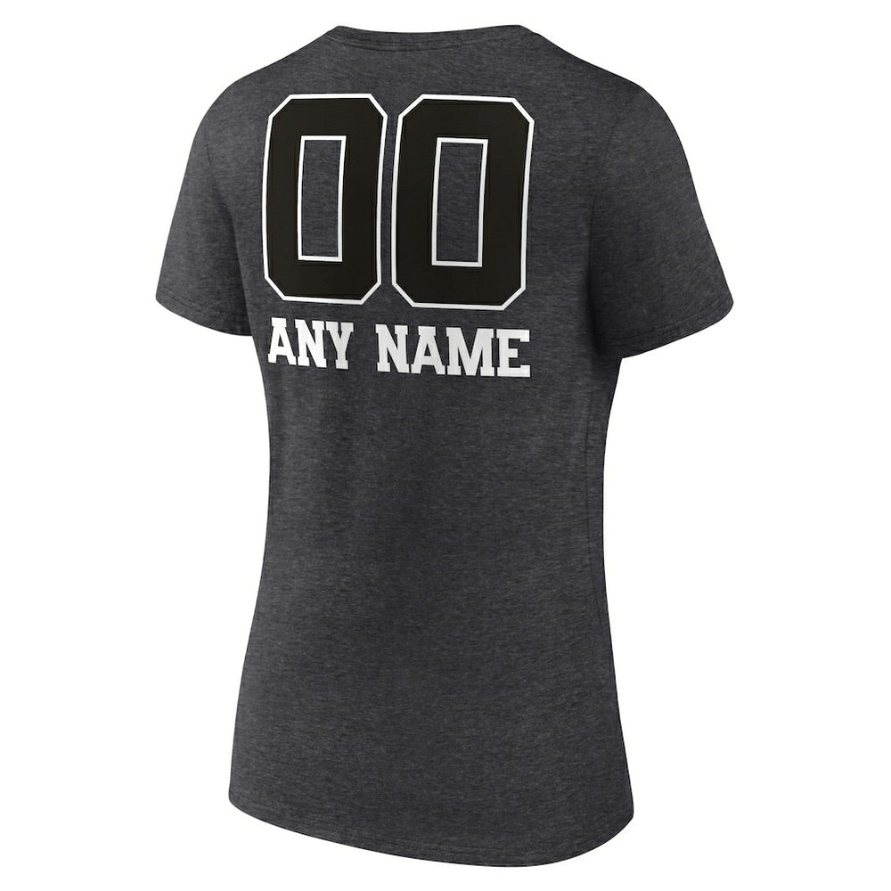 Philadelphia Eagles Women's Personalized Name & Number Monochrome V-Neck Long Sleeve T-Shirt Charcoal | NFL