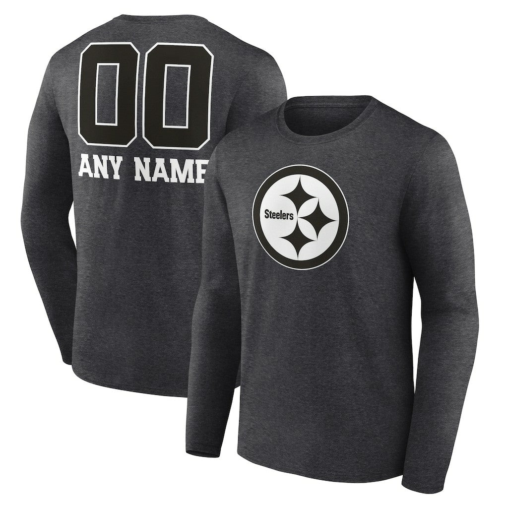 Pittsburgh Steelers Personalized Name & Number Monochrome Long Sleeve T-Shirt Charcoal | NFL