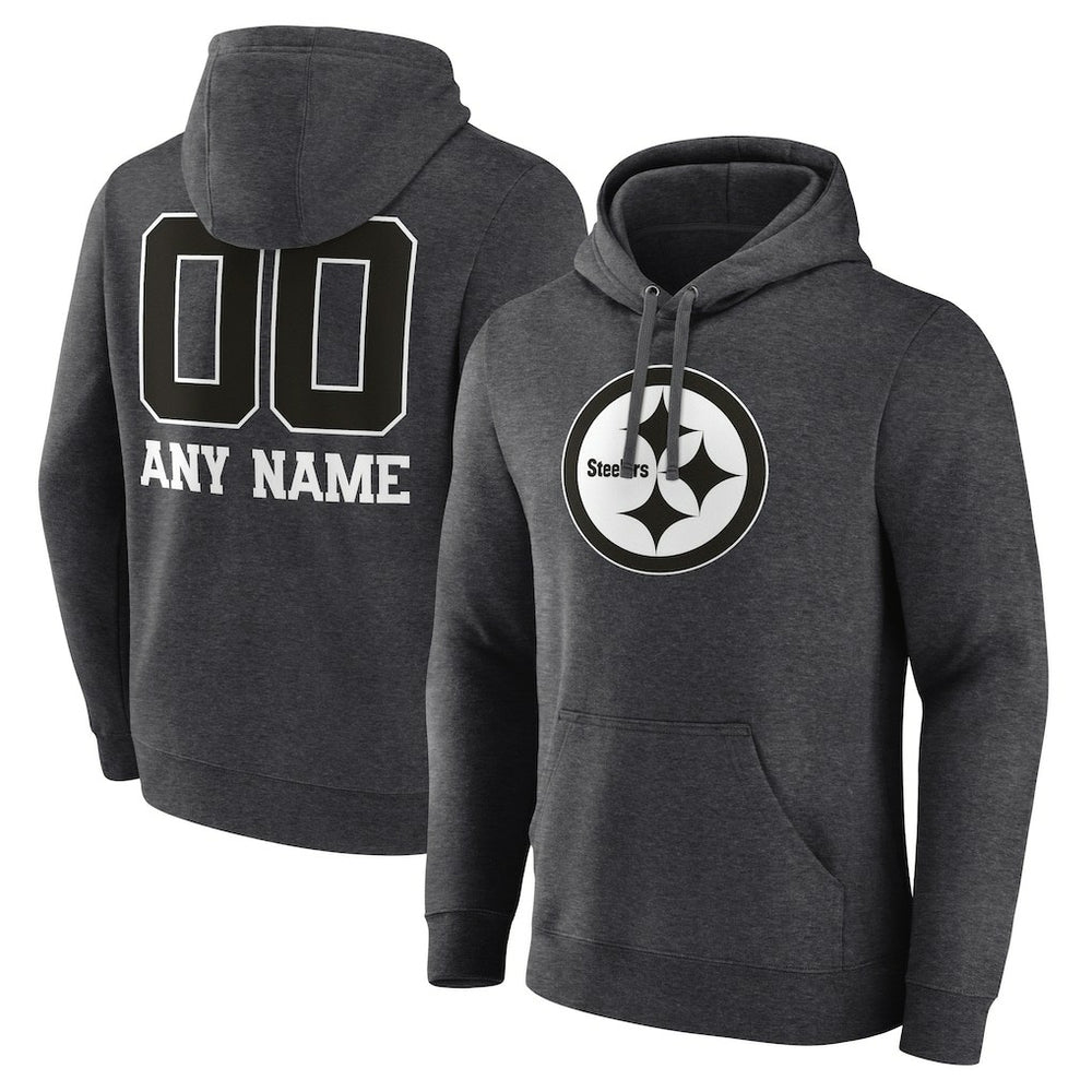 Pittsburgh Steelers Personalized Name & Number Monochrome Pullover Hoodie Charcoal | NFL