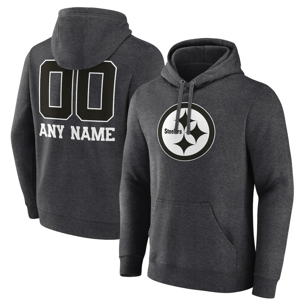 Pittsburgh Steelers Personalized Name & Number Monochrome Pullover Hoodie Charcoal | NFL